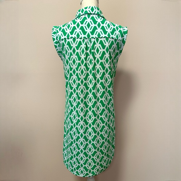 Macbeth Collection by Margaret Josephs Green White Sleeveless Dress Medium - Picture 4 of 5